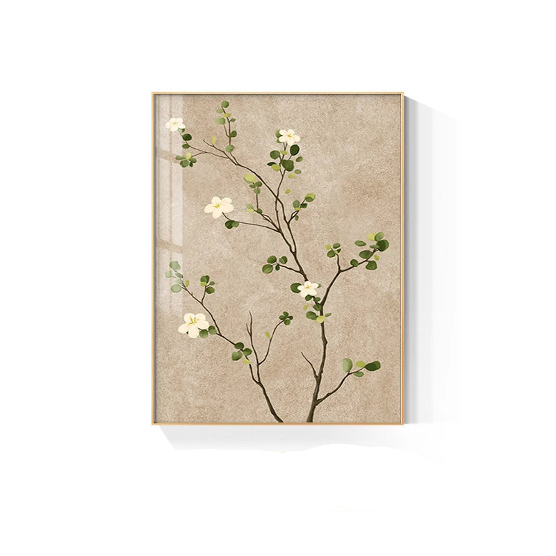 Modern Floral Spring Green Leaves Wall Art Fine Art Canvas Prints - Botanical Pictures For Dining Room Living Room Art For Contemporary Home Office Hotel Restaurant Art Decor