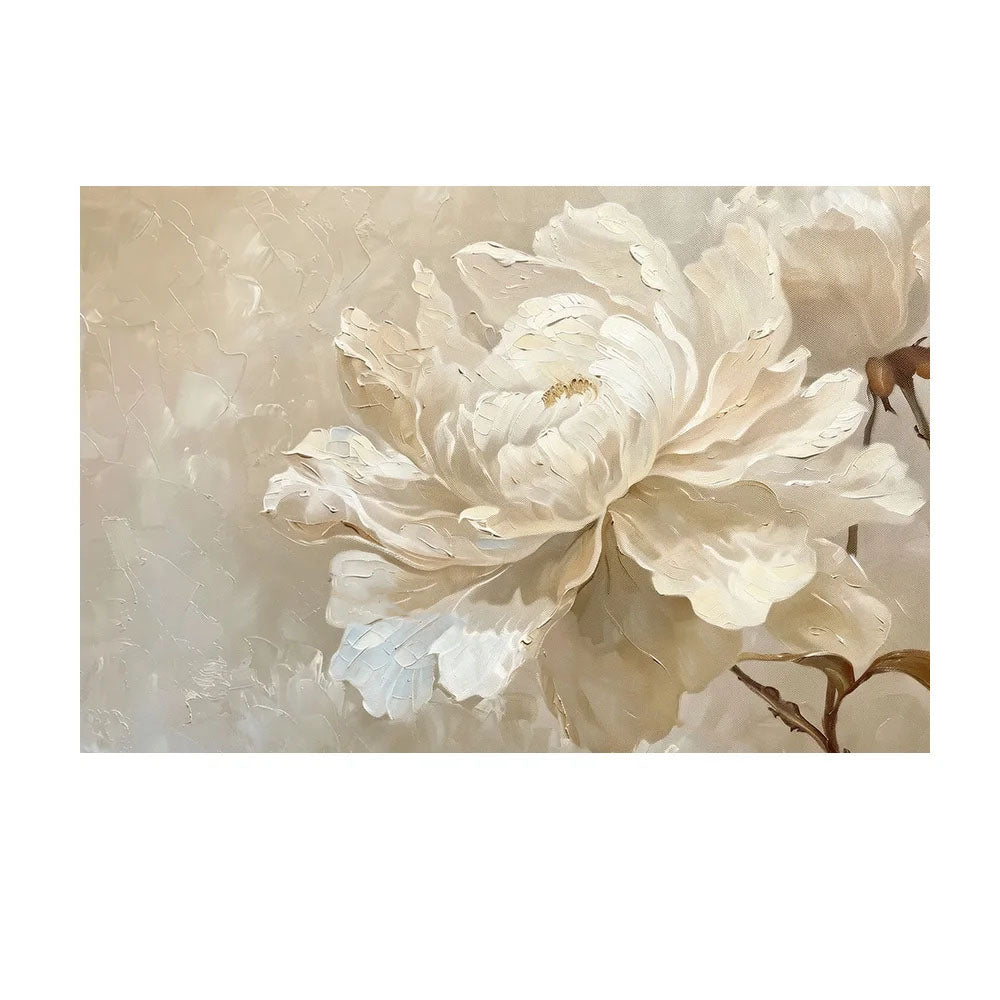 Big Floral Wall Art Fine Art Canvas Prints - Neutral Shades Of Beige Pictures For Living Room Dining Room Bedroom Boutique Hotel Room Art For Contemporary Interiors