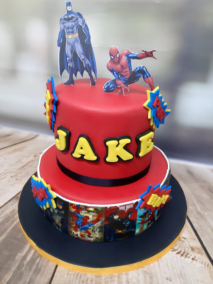 Spiderman & Batman Themed Cake – Mannarinu