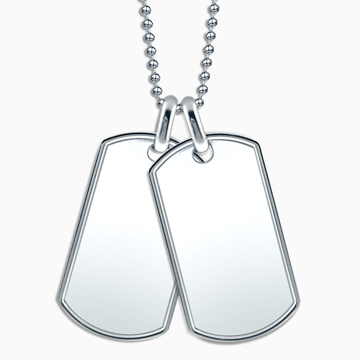 Men's Double Large Sterling Silver Raised Edge Dog Tag Necklace (Engravable)  - Sandy Steven Engravers