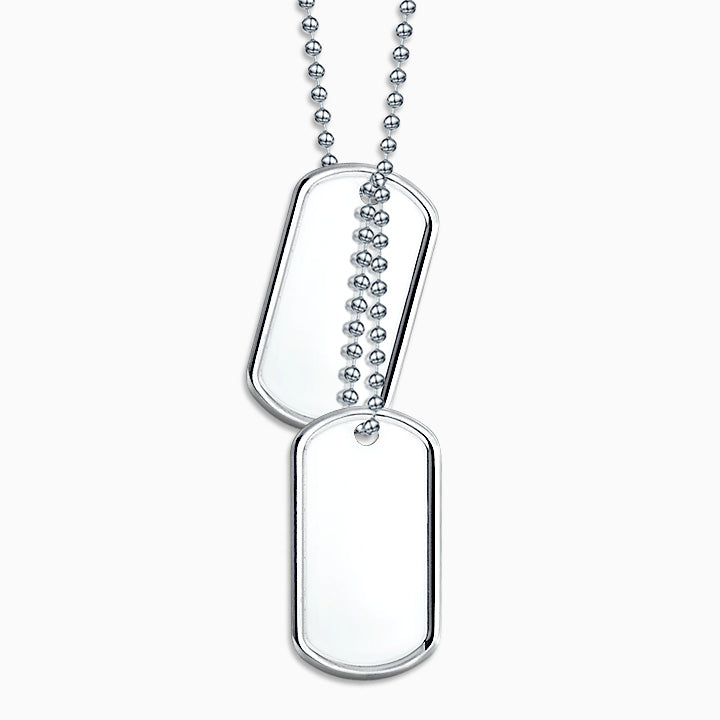 Men's Medium Raised-Edge Sterling Silver Double Dog Tag Necklace with Extension Chain