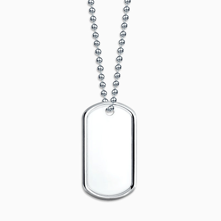 Men's Engravable Sterling Silver Raised-Edge Dog Tag Necklace with Bead Chain - Medium
