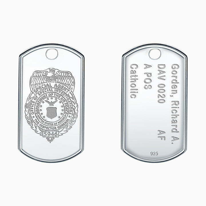 Men's Large Sterling Silver Raised-Edge Dog Tag - Front and Back Engraving