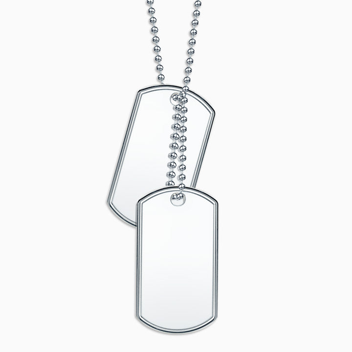 Men's Large Sterling Silver Raised-Edge Double Dog Tag Slider Necklace with Ball Chain and Extension