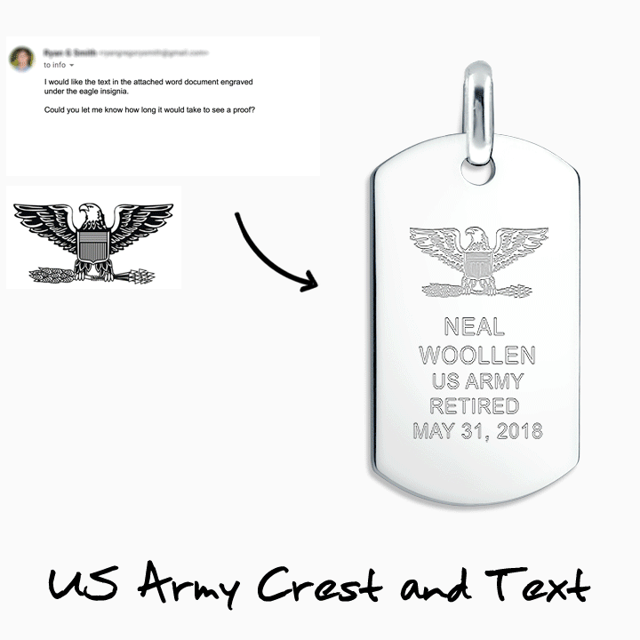 Mens Large Sterling Silver Flat Edge Dog Tag with Custom Engraved Composites of Artwork and Text