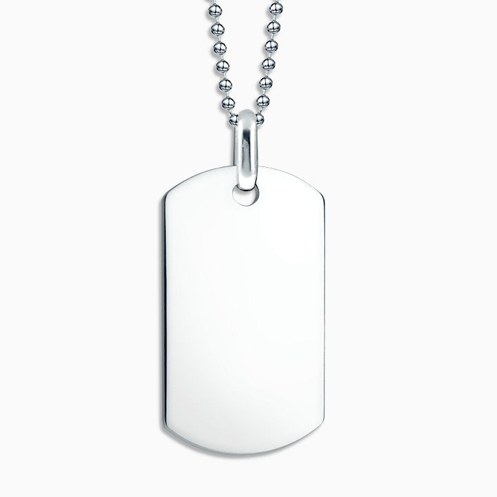 Men's Large Sterling Silver Flat Edge Dog Tag Necklace with Ball Chain