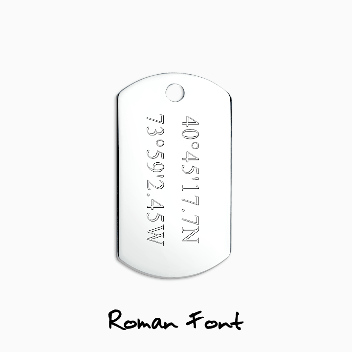 Men's Large Sterling Silver Flat Edge Dog Tag Slider Text Engraving in Roman, Block, and Script font