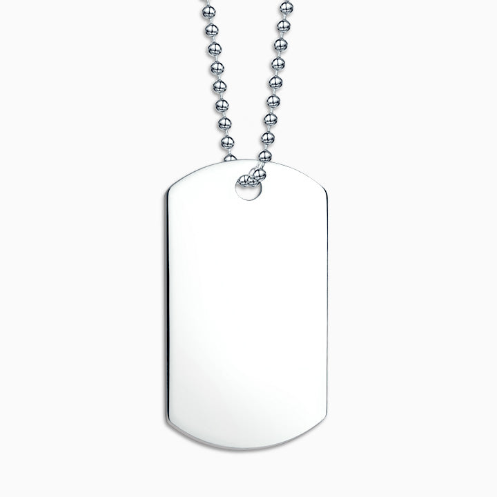 Men's Large Sterling Silver Flat Edge Dog Tag Slider Necklace with Ball Chain