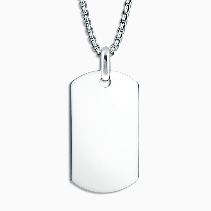 Men's Large Sterling Silver Flat Edge Dog Tag with Box Link Chain