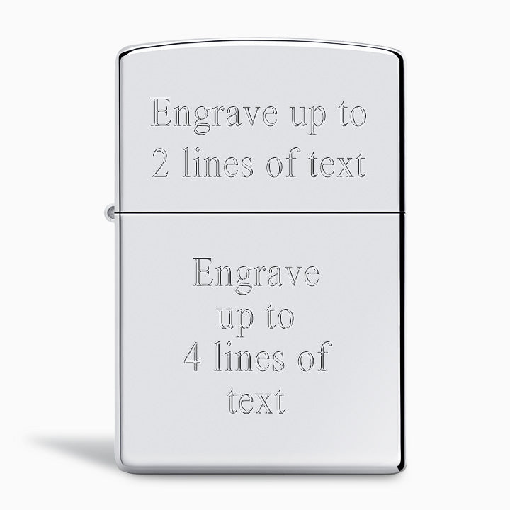L241114 - Engravable High-Polish Chrome Classic Zippo Lighter Text Engraving Lines