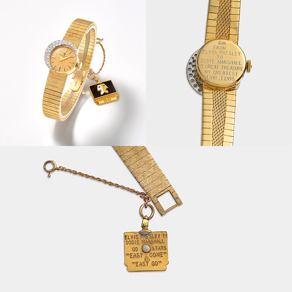 A Vintage Baume and Mercier Watch Engraved and Gifted by Elvis Presley to Dodie Marshall Auctioned April 2024