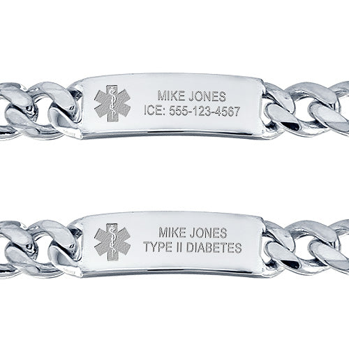 Medical alert id bracelet front engraving options