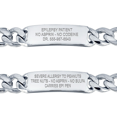 Medical alert id bracelet back engraving options