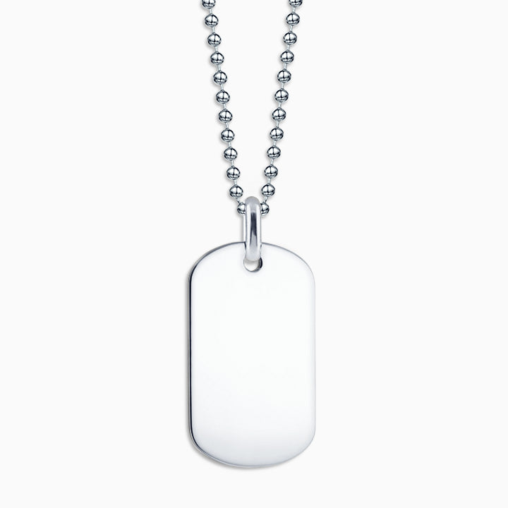 Men's Medium Sterling Silver Flat Edge Dog Tag Necklace with Ball Chain