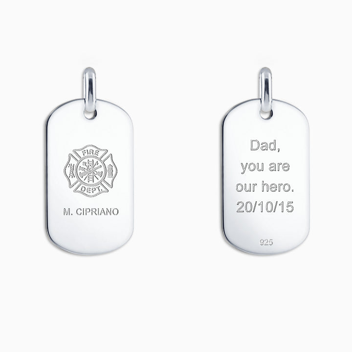 Men's Large Sterling Silver Flat Edge Dog Tag - Engraving