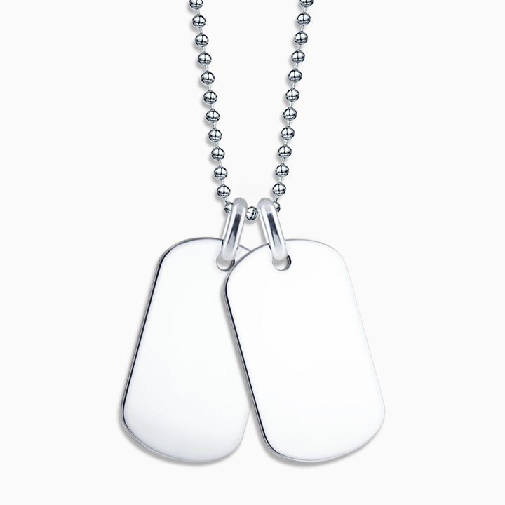 Sterling Silver Dog Tags Necklace on 27 Inch Bead Chain | Jewellerybox.co.uk