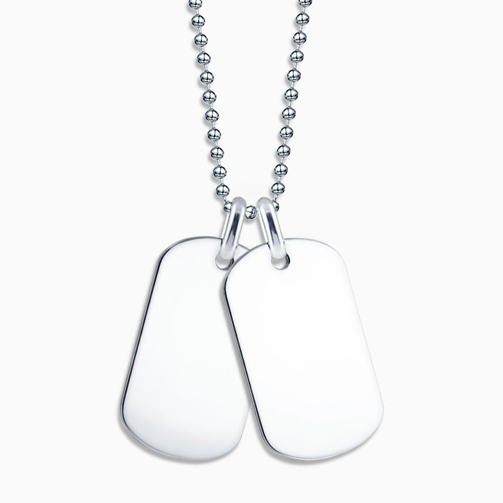 Men's Double Sterling Silver Dog Tag Necklace w/ Box Link Chain (Engravable)  - Sandy Steven Engravers