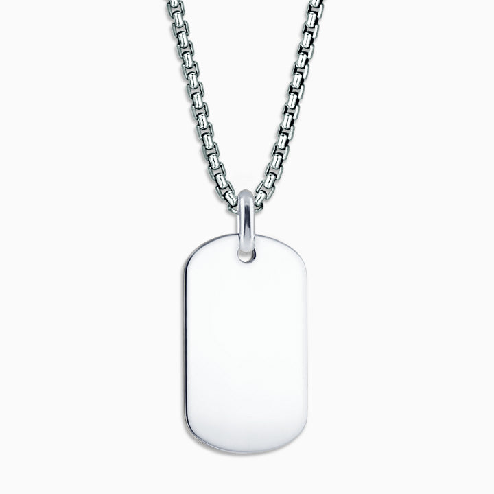 Men's Large Sterling Silver Flat Edge Double Dog Tags Necklace with Ball Chain