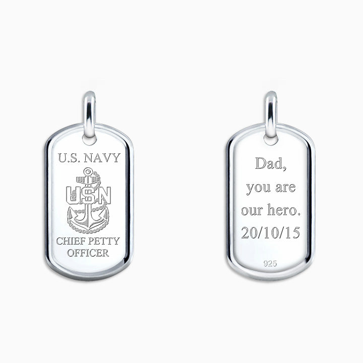 Men's Medium Sterling Silver Raised-Edge Dog Tag - Front and Back Engraving