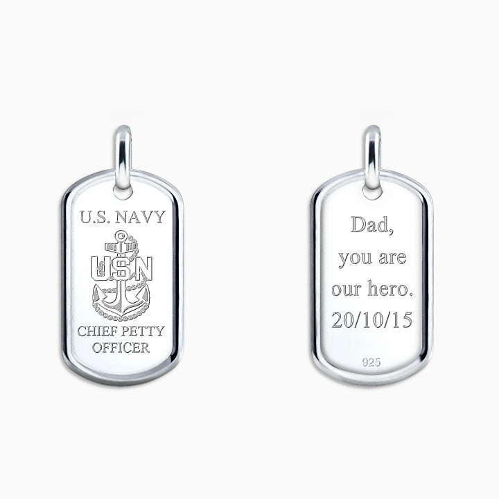 Engravable Men's Flat-Edge Sterling Silver Double Dog Tag Necklace wit -  Sandy Steven Engravers