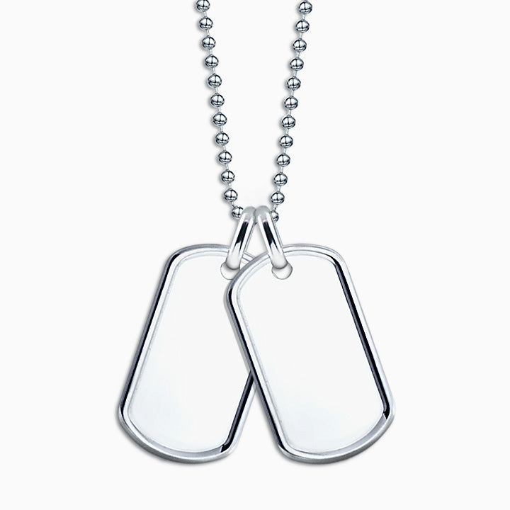 Men's Medium Sterling Silver Raised-Edge Dog Tag Necklace with Ball Chain