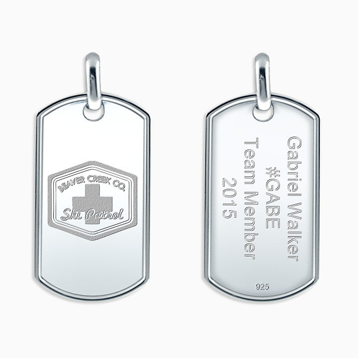 Men's Engravable Raised-Edge Sterling Silver Dog Tag - Large - Sandy Steven  Engravers