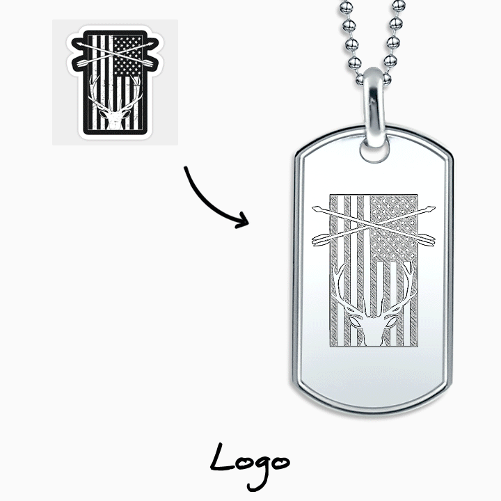 Mens Large Sterling Silver Raised-Edge Dog Tag Pendant with Artwork
