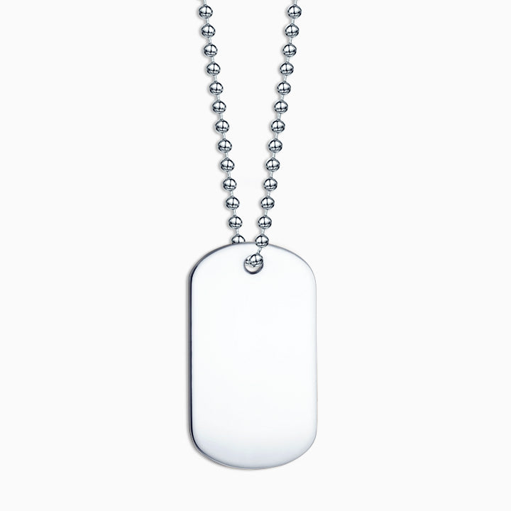 Men's Medium Sterling Silver Flat Edge Slider Dog Tag Necklace with Ball Chain