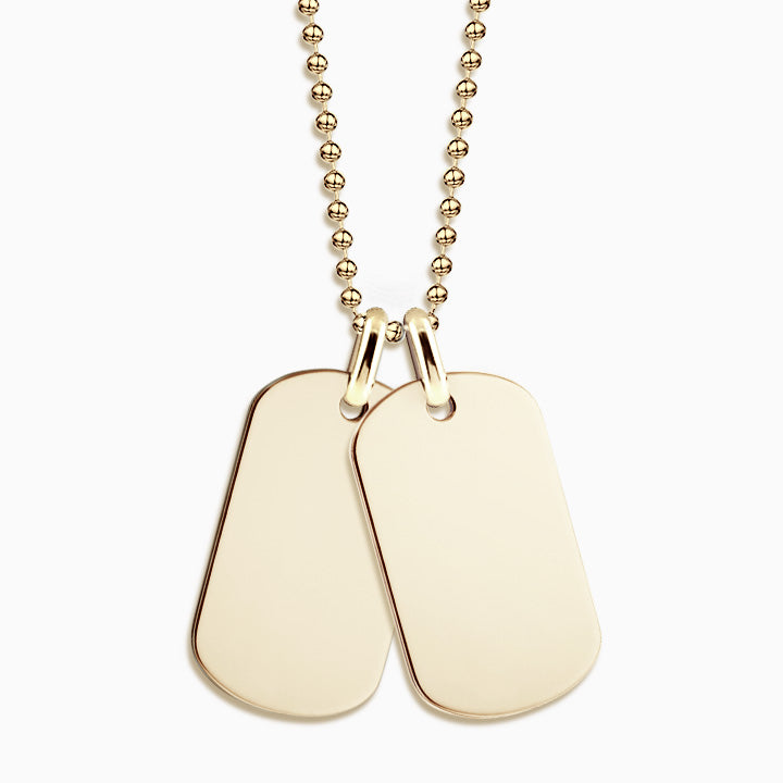 Men's Medium 14k Yellow Gold Flat-Edge Double Dog Tag Necklace with Ball Chain