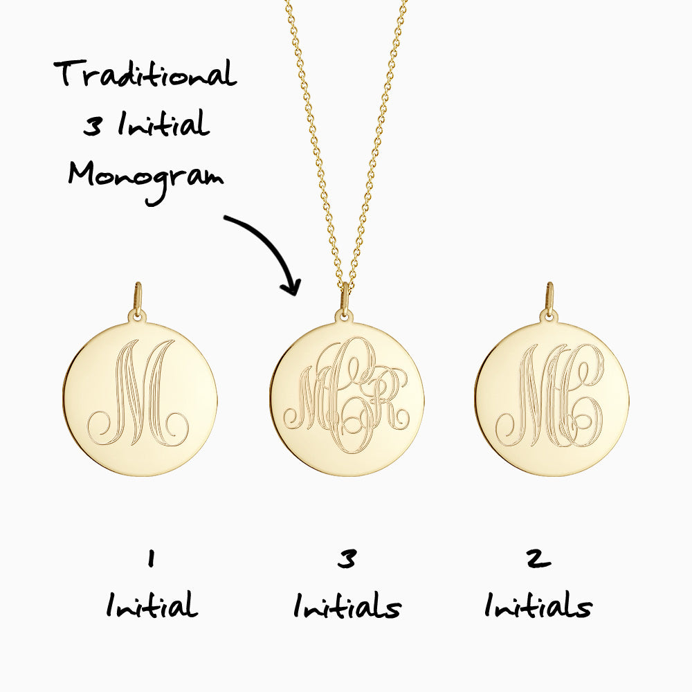 Engraved Initial Charm Necklace - Solid Bronze Monogram Pendant