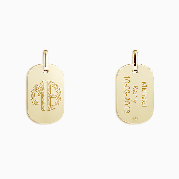 Men's Small 14k Yellow Gold Flat-Edge Dog Tag Necklace - Front and Back Engraving