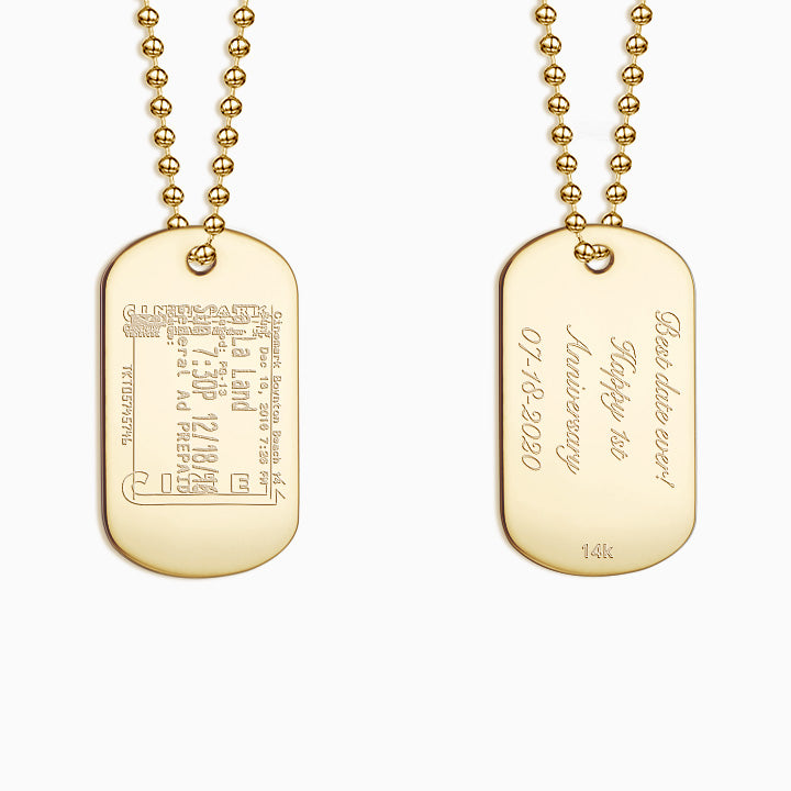 Men's Medium 14k Yellow Gold Flat-Edge Dog Tag Slider Necklace - Front and Back Engraving