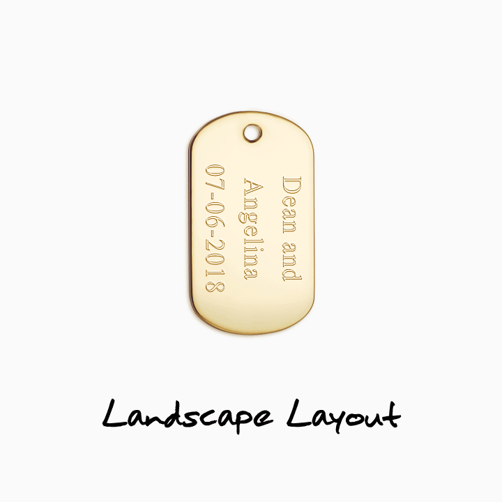 Men's Medium 14k Yellow Gold Flat-Edge Dog Tag Slider pendant text engraving layout options