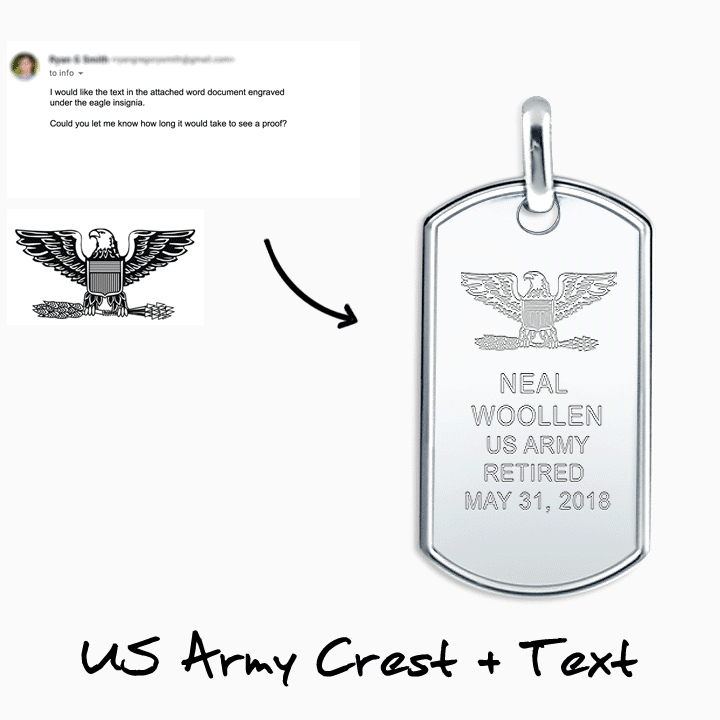 Mens Large Sterling Silver Raised Edge Dog Tag Pendant with Custom Engraved Composites of Artwork and Text