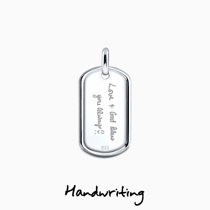 Select Custom Engraving for lengthy text, handwriting and artwork on the back of this dog tag necklace