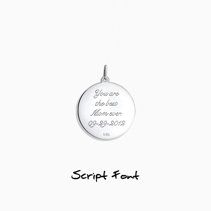 The back of this disc charm necklace can be engraved with up to 4 lines of text