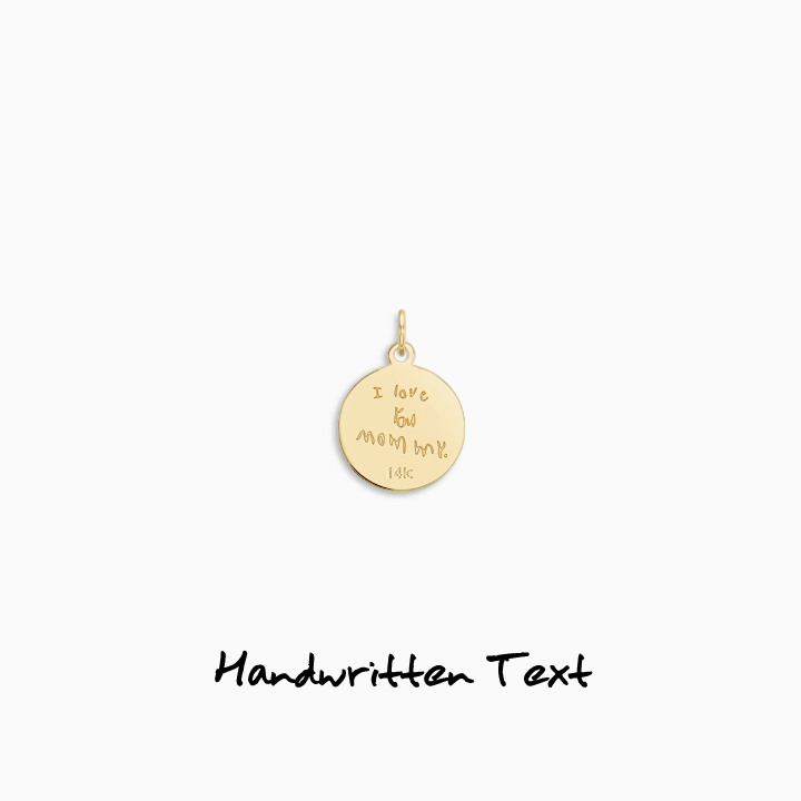 Custom engraving a composite of artwork and text on a 1 inch 14k gold disc charm pendant