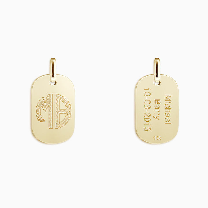 Men's Small 14k Yellow Gold Flat-Edge Dog Tag Pendant - Front and Back Engraving