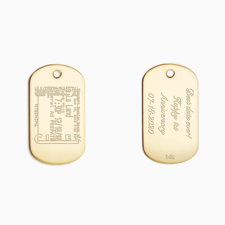 Men's Medium 14k Yellow Gold Flat-Edge Dog Tag Slider Pendant - Front and Back Engraving