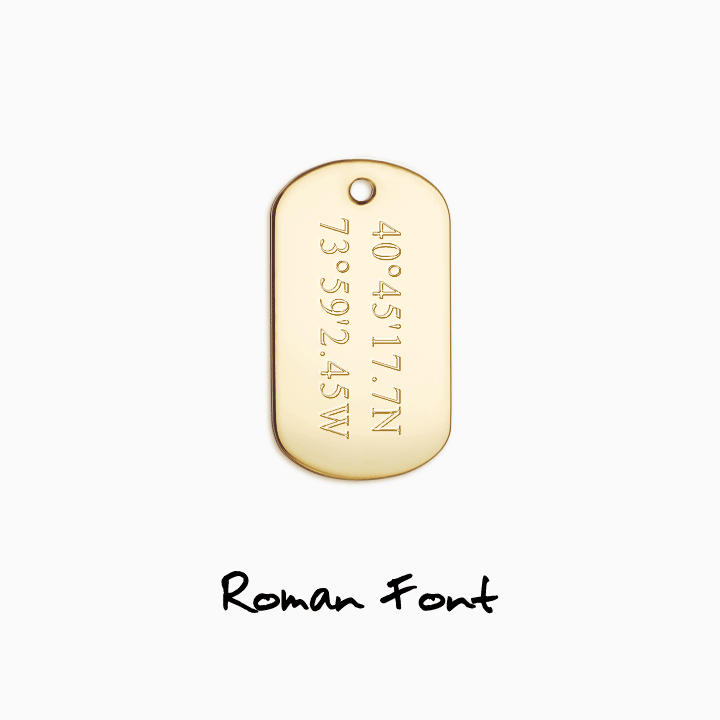 Men's Medium 14k Yellow Gold Flat-Edge Dog Tag Slider Pendant Text Engraving in Roman, Block and Script Font