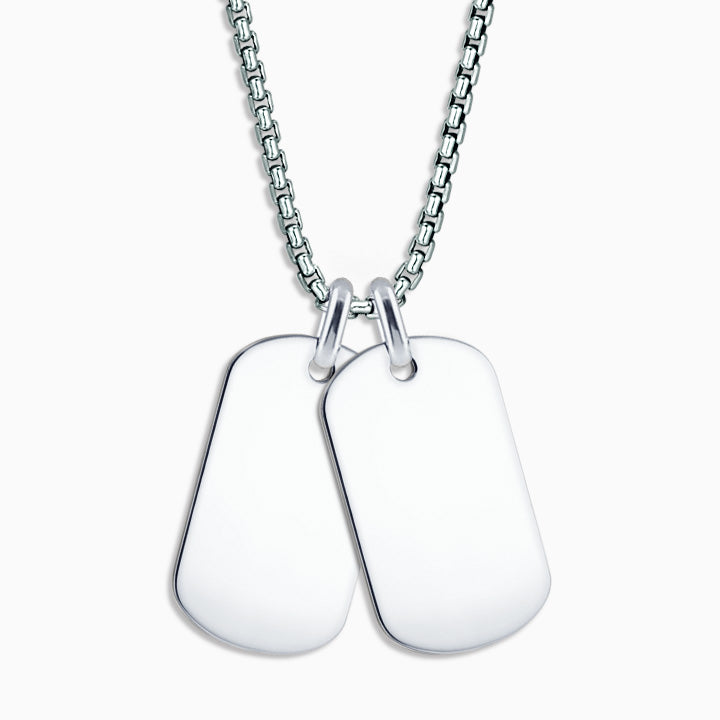 Men's Large Sterling Silver Flat Edge Double Dog Tags Necklace with Ball Chain