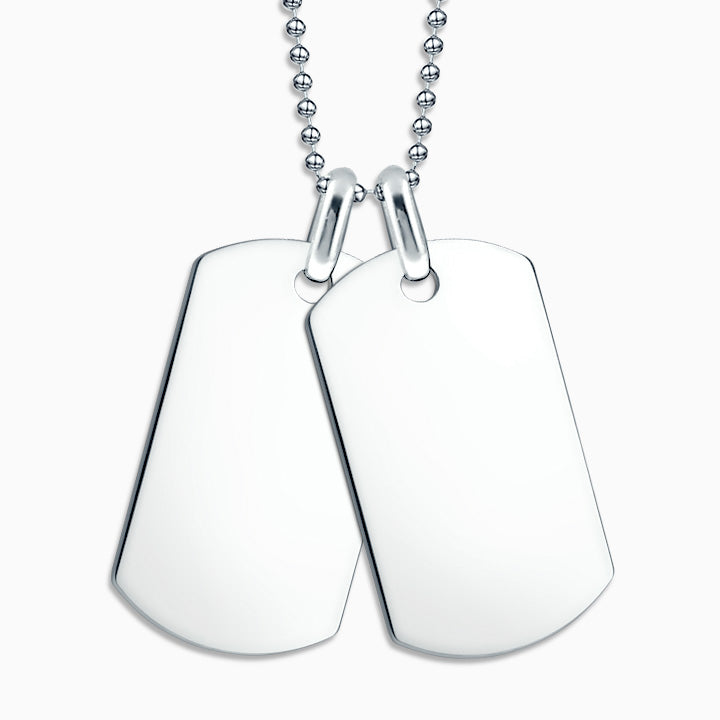 Men's Large Sterling Silver Flat Edge Double Dog Tags Necklace with Ball Chain