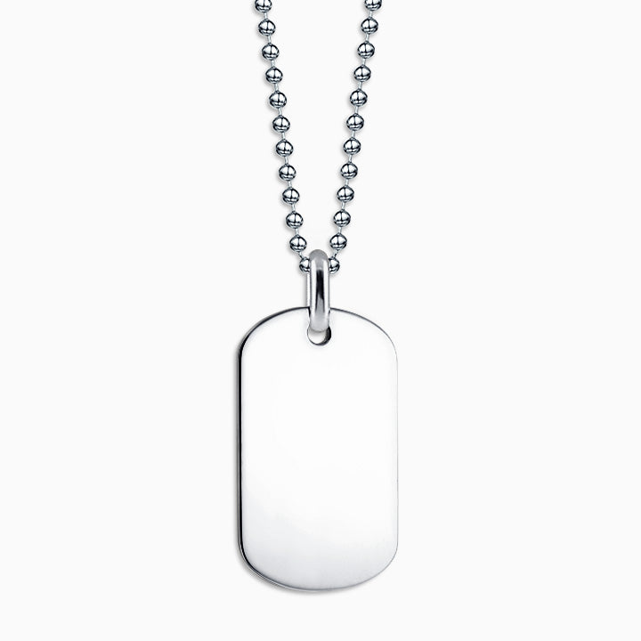 Men's Medium 14k White Gold Flat Edge Dog Tag Necklace with Ball Chain