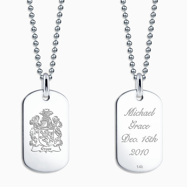 Men's Medium 14k White Gold Flat Edge Dog Tag - Engraving