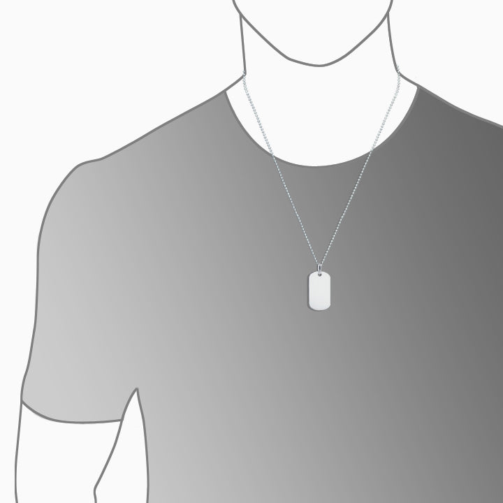 Men's Medium 14k White Gold Flat Edge Dog Tag Necklace - Fit Detail