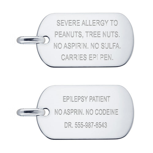 Medical alert dog tag back engraving options