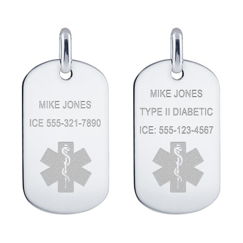 Medical alert dog tag front engraving options