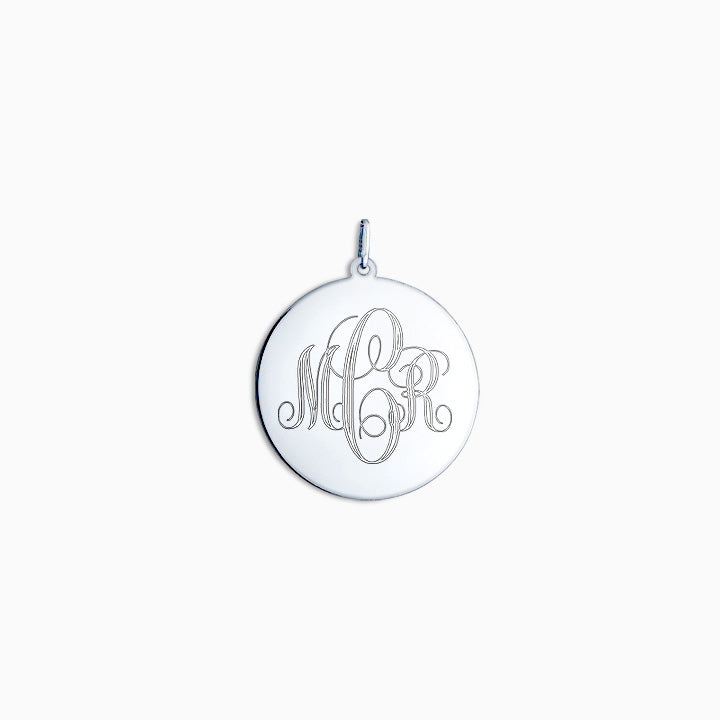 Engravable 1 inch Sterling Silver Interlocking Script Monogram Disc Charm Pendant - Front Engraving