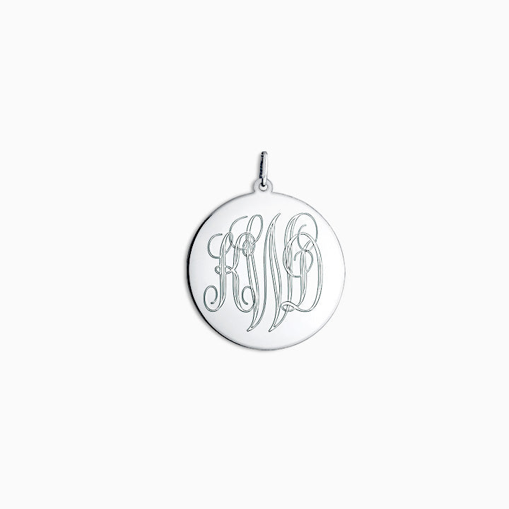 Engravable 1 inch 14k White Gold Interlocking-Script Monogram Disc Charm Pendant