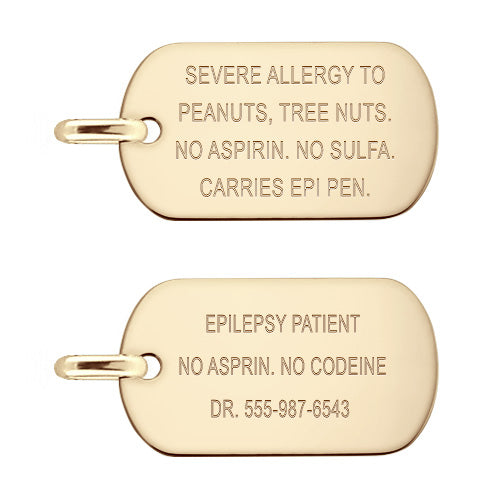 Medical alert dog tag back engraving options